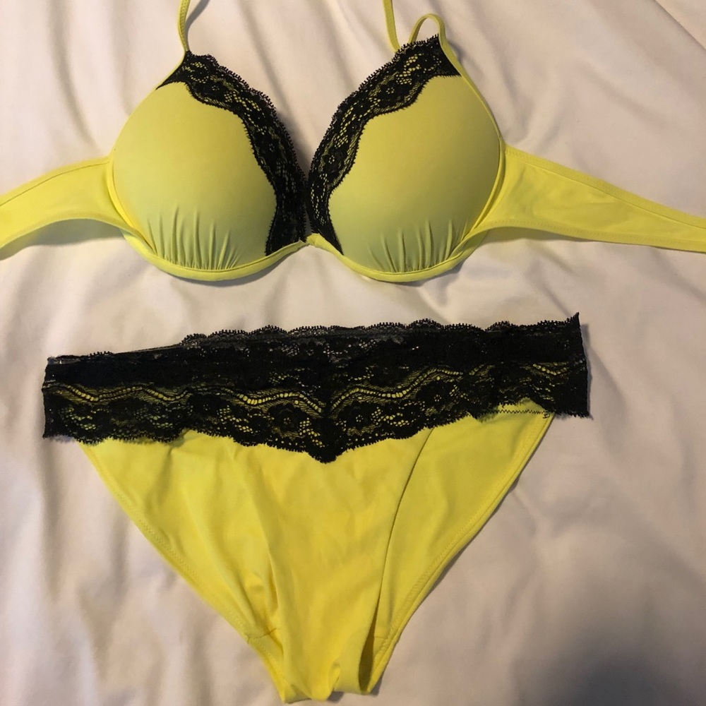 Victoria’s Secret PINK neon yellow and lace bikini